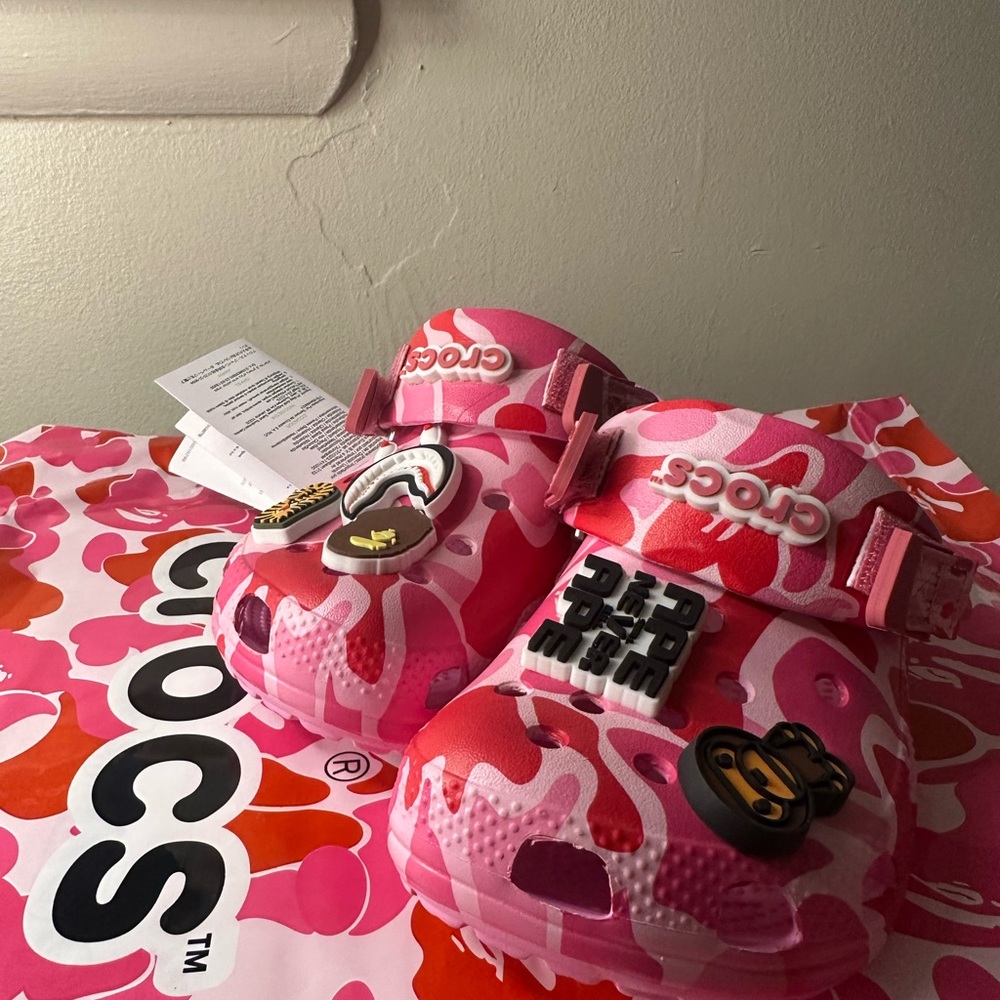 Bape CROCS Pink and Red Camo Sandals - Picture 2 of 4